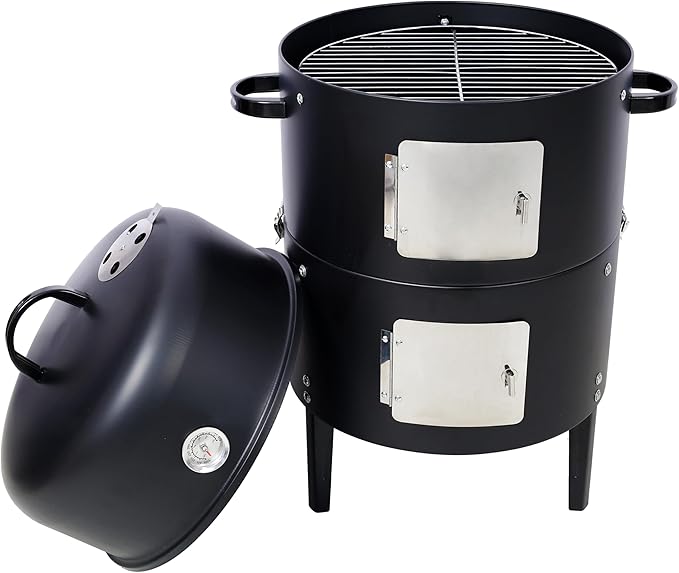 BBQ Charcoal Smoker for Meat 17 Inch BBQ Charcoal Grills Vertical Barbecue Smokers Grill Combo for Outdoor Cooking Patio Backyard Picnic Party