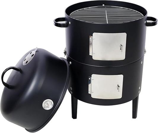 BBQ Charcoal Smoker for Meat 17 Inch BBQ Charcoal Grills Vertical Barbecue Smokers Grill Combo for Outdoor Cooking Patio Backyard Picnic Party