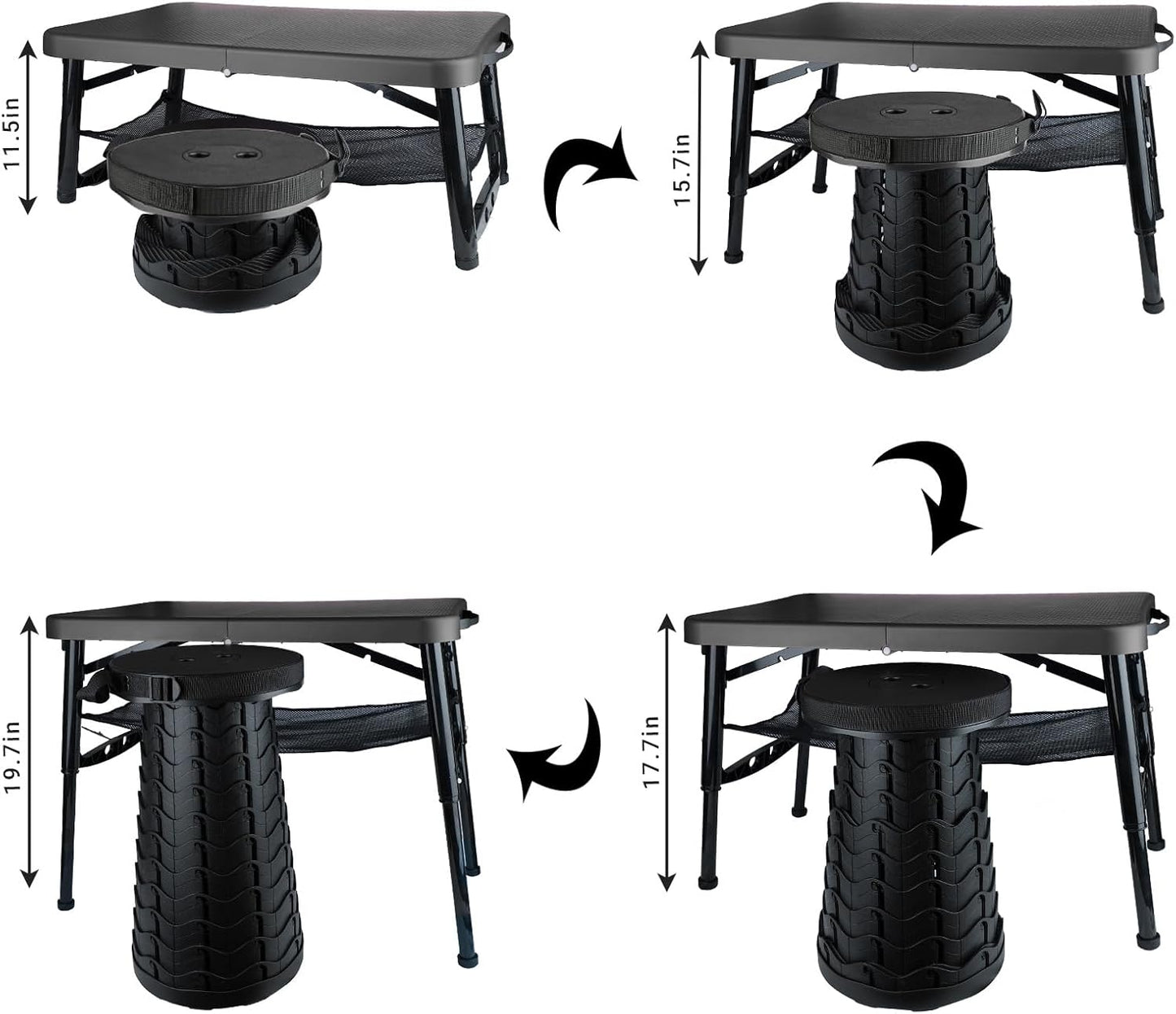 Folding Table and Stool, Small, Black, 4 Foot Outdoor Portable Table, Adjustable Height, Camping, Picnic, RV Table, 55lbs Load-Bearing, Lightweight