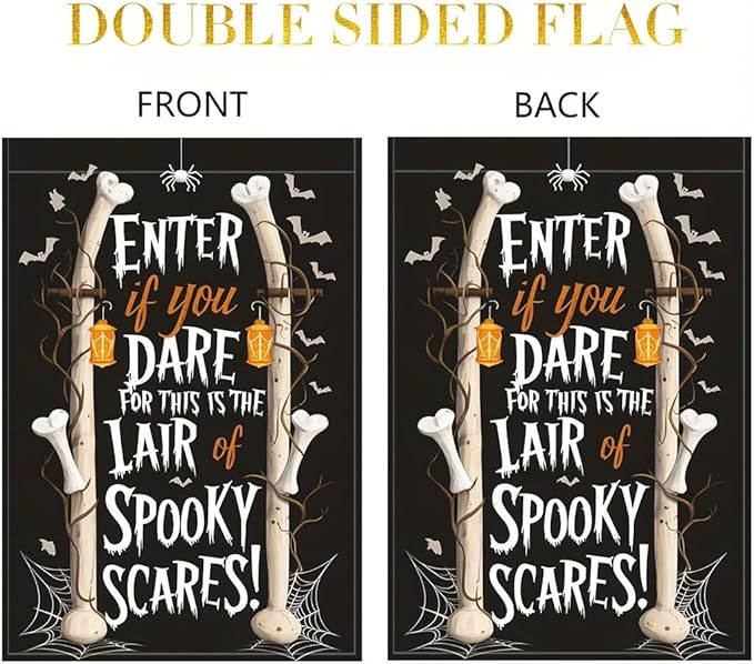 Saoplasa Halloween Garden Flag Enter lf You Dare Spooky Bones 12x18 Inch Double Sided OutdoorYard Banner for Haunted House Trick or Treat Skeleton Bone Spider Web Halloween DecorationDecor