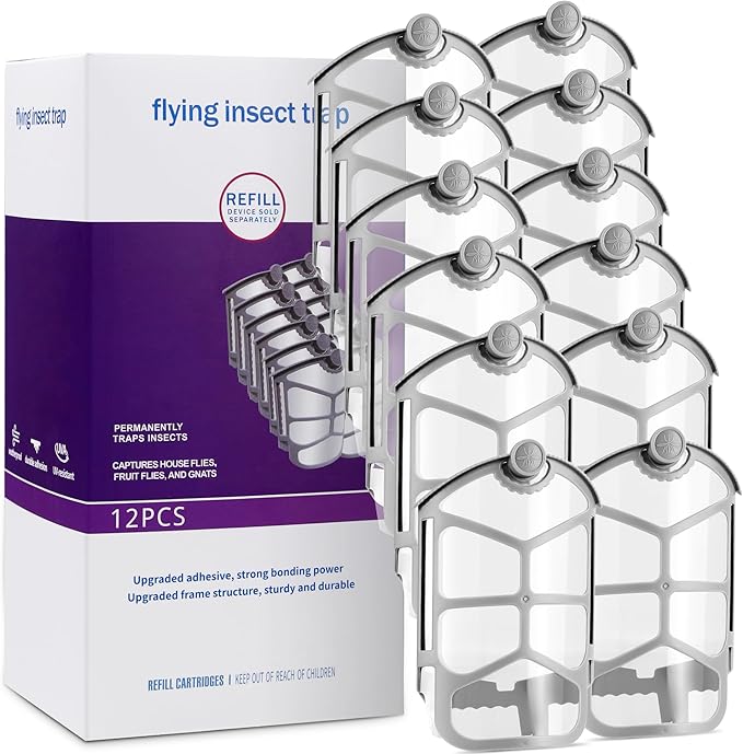 12 Pack Refill Cartridge Kit Replacement Compatible with ZEVO M364 and ZEVO Max Plug-in Light Flying Insect Trap Refill for Indoors Refill Replacement Sticky Pads for Bug Catcher