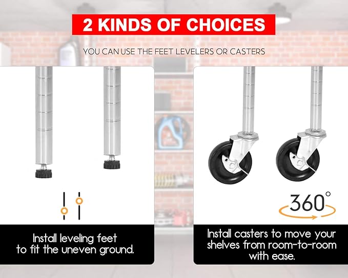 FDW 48 inch L×18 inch W×76 inch H Wire Shelving Unit Metal Shelf with 6 Tier Casters Adjustable Layer Rack Strong Steel for Restaurant Garage Pantry Kitchen Garage, Chrome