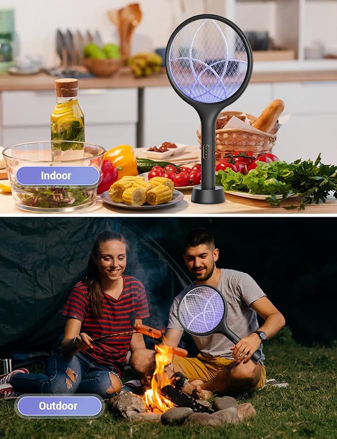 YISSVIC Electric Fly Swatter Bug Zapper Racket Dual Modes Mosquito Killer with Purple Mosquito Light Rechargeable for Indoor Home Office Backyard Patio Camping (Black 2 Pack)