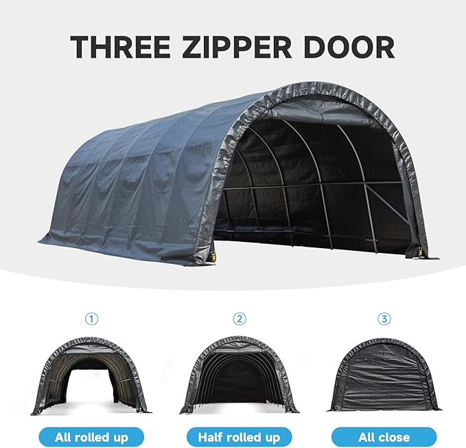 MELLCOM 12 x 24 FT Heavy Duty Carport, Portable Garage with Reinforced All-Steel Frame and Round Style Roof, Anti-Snow All Covered Car Canopy Outdoor Waterproof Storage Shelter for Car, Truck, Boat