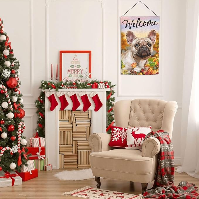 French Bulldog Autumn Pumpkin Fall Dog Garden Flag Welcome Party Outdoor Outside Decorations Picks Home House Garden Yard Decor 12x18 Inch