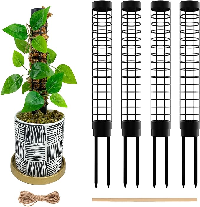Moss Pole,Small Moss Pole Monstera Plant Support,Plastic Moss Pole for Plants Indoor and Climbing Plants-Mighty Plant Support. (Black,4)