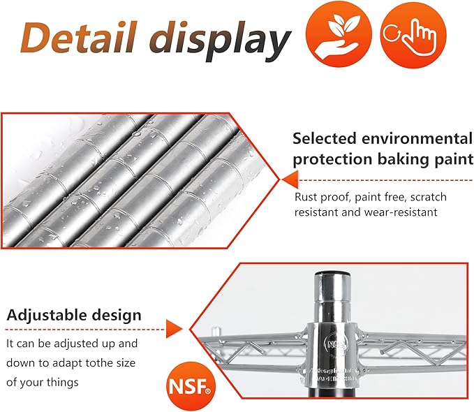 FDW | 5-Tier Wire Storage Shelves with Wheels | 30"x14"x61" | Chrome | Adjustable Racks | Heavy-Duty Metal Shelf, Holds Upto 220 lbs | Tool-Free Assembly, Rust-Resistant | for Home & Garage Shelving