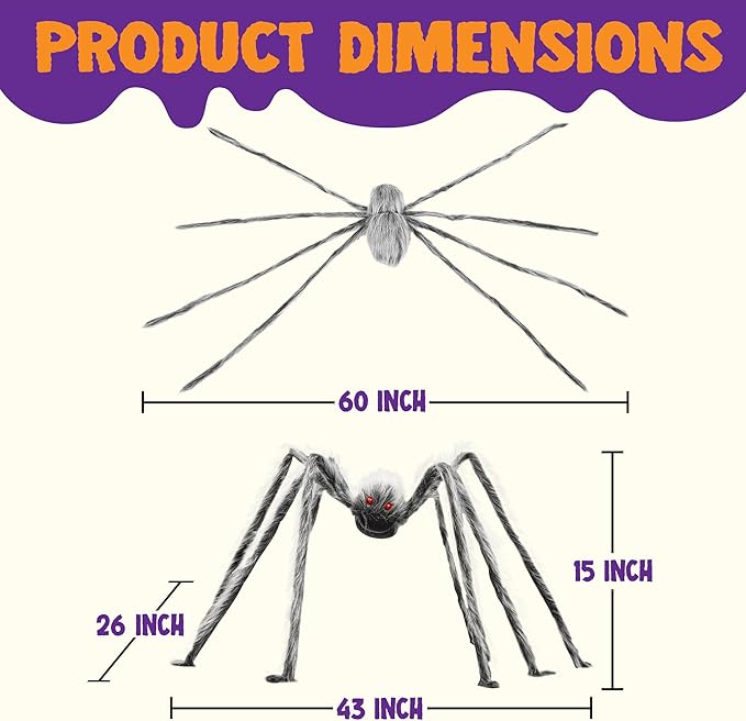 JOYIN Halloween Outdoor Decorations Giant Spider, Scary Large Spider Props for Yard Lawn Halloween Outside Decor and Indoor Party Decor, Gray (Standing Height is 15 inches)