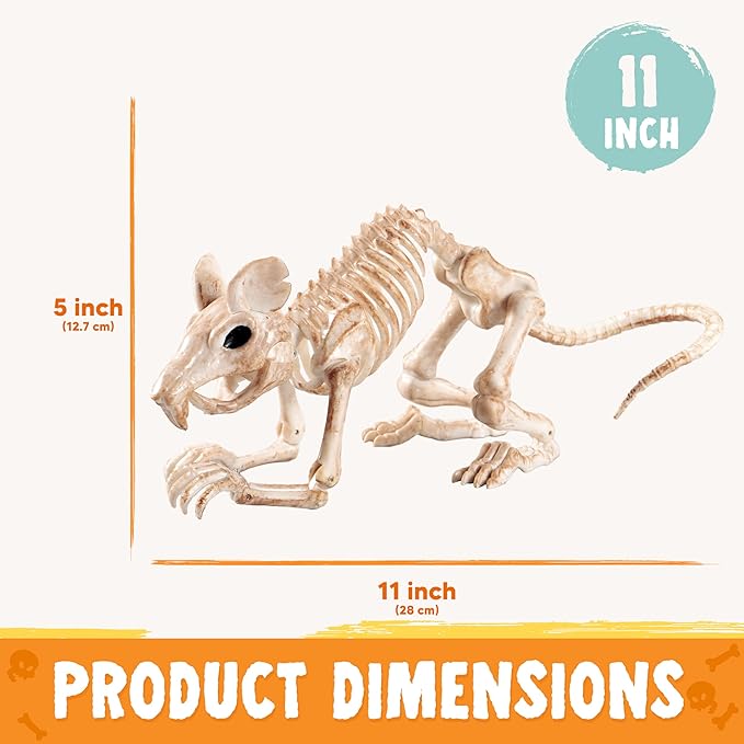 JOYIN 2 PCS Rats Skeleton Halloween Decoration 11 Inch Long Small Animal Skeleton Plastic Mouse Bones for Yard Garden Lawn Patio Graveyard Haunted House Halloween Party Favors Decor
