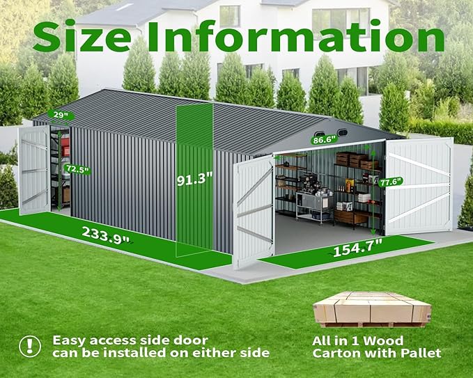 20x13 FT Outdoor Storage Shed, Metal Garage Shed with 2 Lockable Doors, Large Metal Building with 4 Air Vents, Galvanized Steel Prefab Garage Sheds for Car, Truck, Bike, Tool, Dark Gray