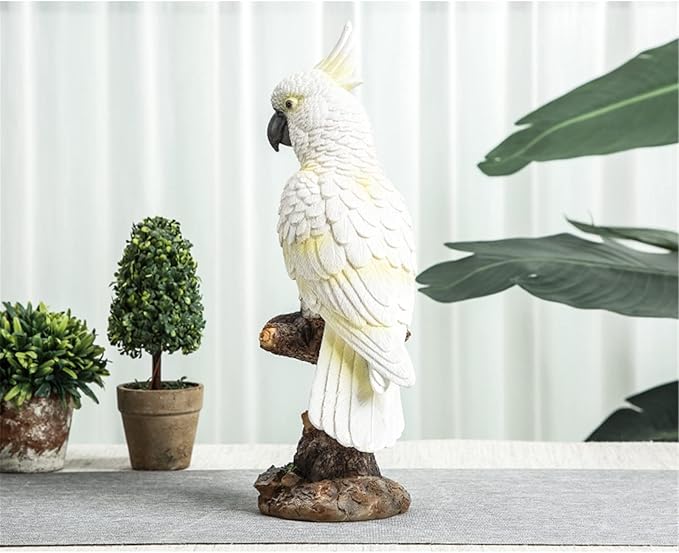 Parrot on Stump Statue Tree Hugger Garden Statues, Resin Figurines Lifelike Tropical Bird Sculptures for Patio Lawn Yard Home Desktop Decoration - White