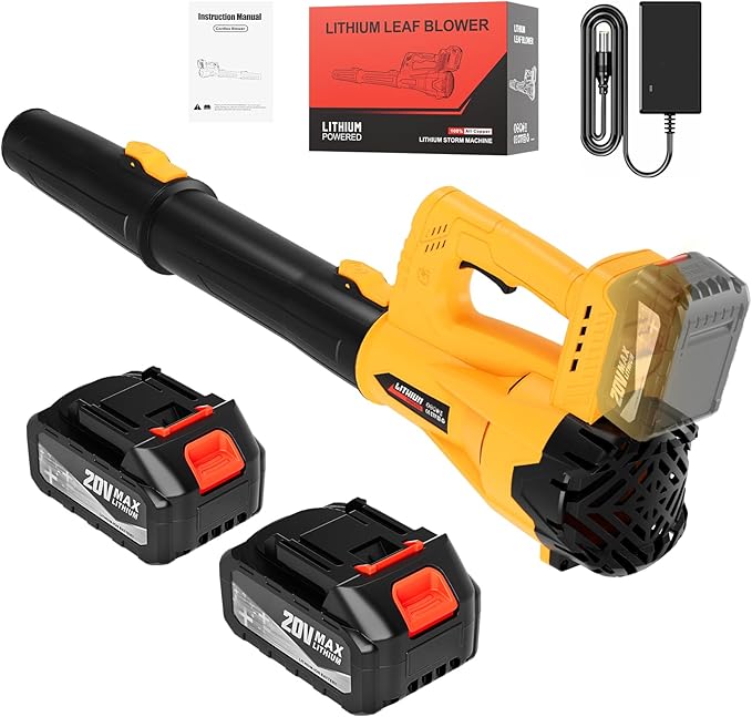 Leaf Blower Cordless, 21V Electric Leaf Blowers Lightweight Variable Speed Lithium Battery and Charger, Powered Lightweight Leaf Blower for Patio Lawn Care/Dusting Clearing/Leaf/Snow (Yellow)