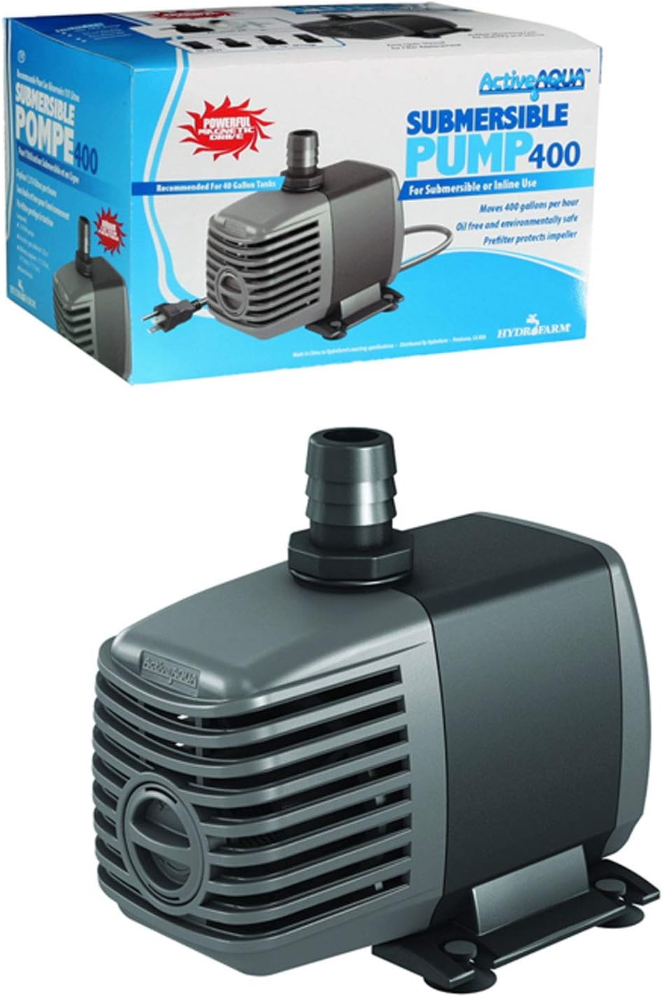 Hydrofarm Active Aqua Submersible Water Pump, 370 GPH