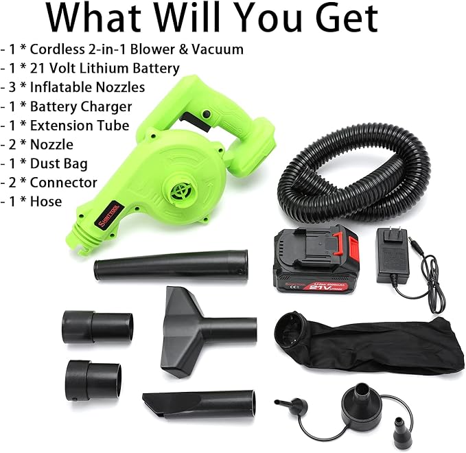 Cordless Leaf Blower, 2-in-1 Portable 21V Lithium Battery 110V Multifunctional Blower for Blowing Leaf, Clearing Dust & Small Trash,Car, Computer Host, Hard to Clean Corner by SHINTYOOL