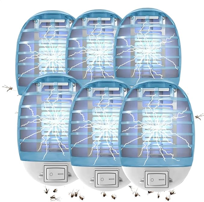 Bug Zapper Indoor,Fly Traps,Flying Insects,Electronic Insect Killer Fly Insect Trap Plug-in Mosquitoes Killer Mosquito Zapper with Blue Lights for Living Room,Kitchen,Bedroom,Office (6Packs)