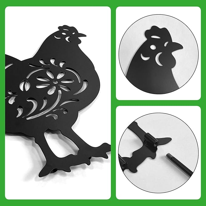 Metal Chicken Garden Decor Outdoor,5 Pack Rooster,Hen,Chicks Yard Art,Garden Statues for Outside (Chicken Black)