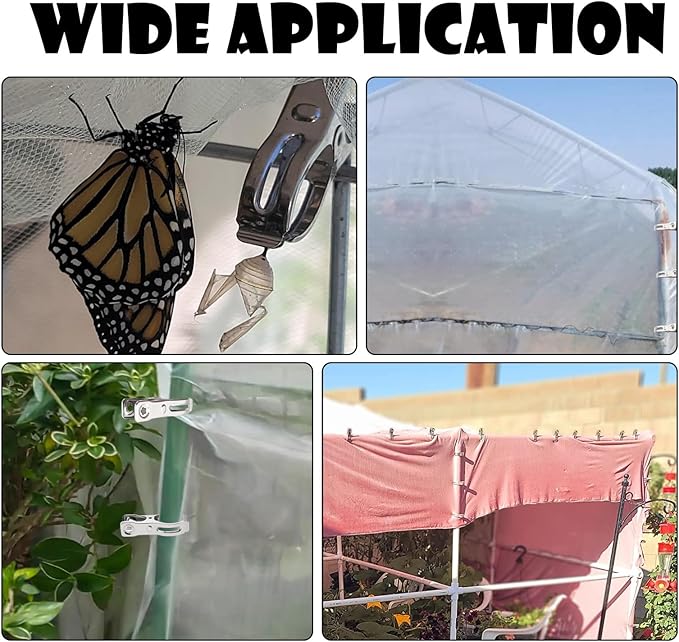 BESTEEL Upgraded 40 PCS Garden Clips, Greenhouse Clamps 100% Stainless Steel Heavy Duty Greenhuose Clips for Netting - Strong Grip to Hold Down Shade Cloth or Plant Cover on Garden Greenhouse Hoops