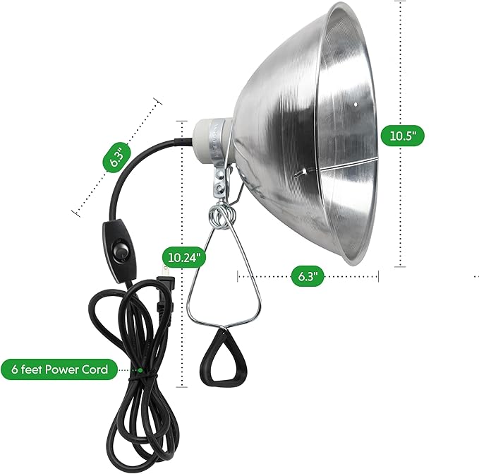 Simple Deluxe Clamp Lamp Light 10.5 Inch Adjustable Aluminum Reflector, Suit for E26 Socket Max 250 Watt Lamp (No Bulb Included), 6 Feet 18/2 SPT-2 Cord, with Bulb Guard, 2 Pack