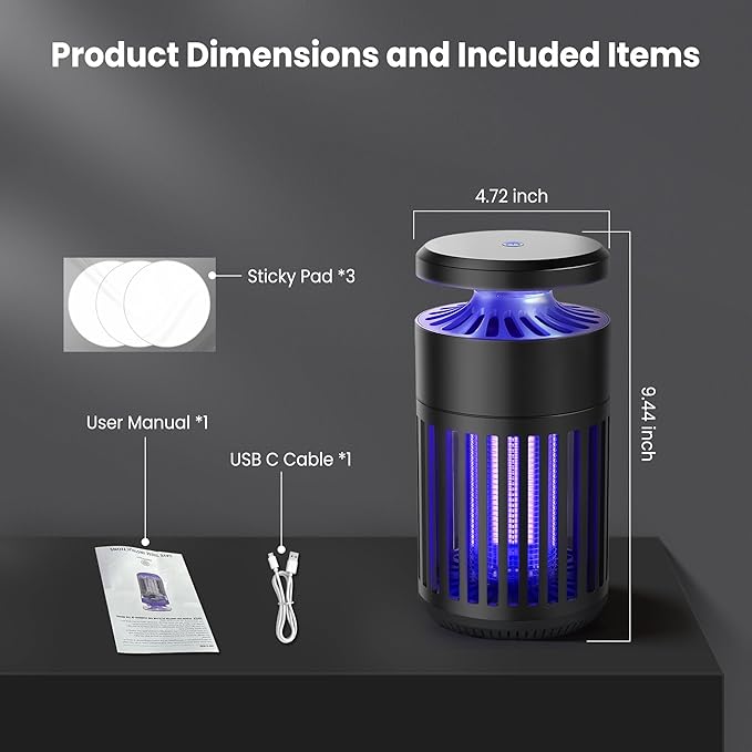 Pest Sniper Indoor Insect Trap,Attracts and Zaps Mosquitos, Gnats, Moths, Fruit Flies，2 in 1 Bug Zapper with Suction and Electric Grid