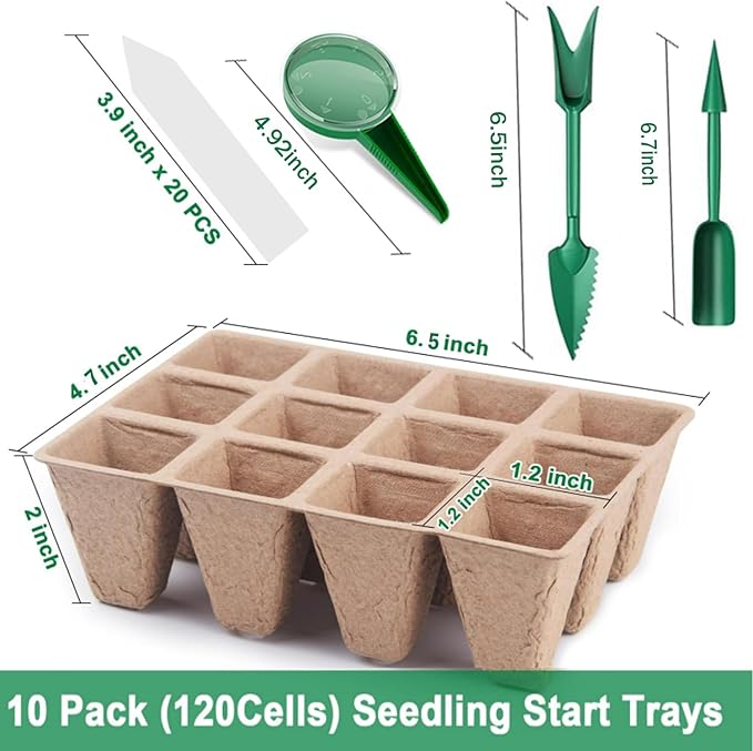 LSCQYYCC-10 Packs Seedling Starter Trays 120 Cells, Biodegradable Seed Germination Trays Plant Starter Peat Pots for Seedlings