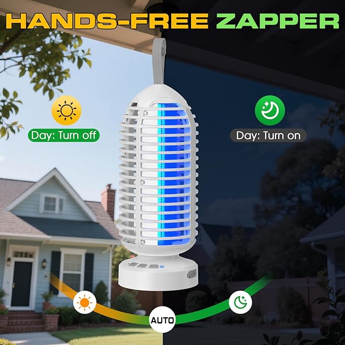 Bug Zapper Outdoor Indoor, Cordless Mosquito Zapper with LED Lights and Marquee Lights, Rechargeable Fly Zapper Outdoor Waterproof for Camping, Patio, Backyard, Garden, Home