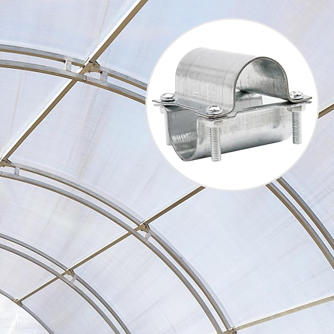 5 Sets 1¼" Greenhouse Cross Grid Pipe Connector Clamps, 32mm Purlin Bracket, Galvanized Steel Chain Link Fence Clamps, Steel Hothouse Pipe Fitting Clip with Bolts and Nuts (32mm)