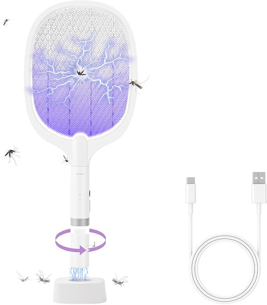 Electric Fly Swatter Racket, 4000V Bug Zapper Racket Rechargeable Fly Zapper Dual Modes Mosquito Swatter Portable with Purple Light & 3-Layer Safety Nets for Indoor & Outdoor, 1 Pack