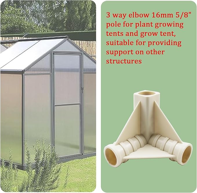 3-Way 16mm 5/8'' PVC Pipe connectors for Outdoor Grow Tent and Plant Grow Tent, 3-Way PVC Pipe Fittings Build Heavy Duty Greenhouse Frame Furniture Connectors Tent Connections