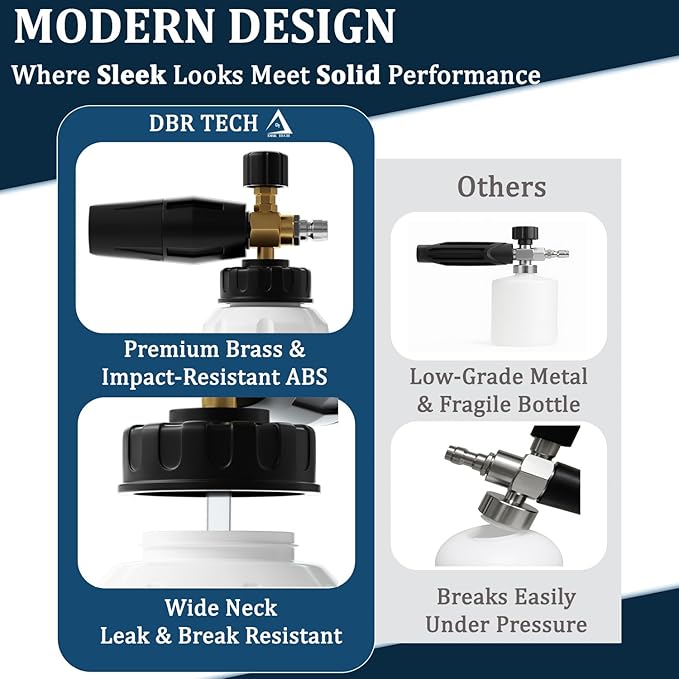 Foam Cannon for Pressure Washer, 1.1mm Orifice, 1000-4000 PSI, 1/4 Inch Quick Connector, Wide Neck and Adjustable Spray, Heavy Duty Car Snow Foam Blaster for Superior Foaming & Deep Clean, Black