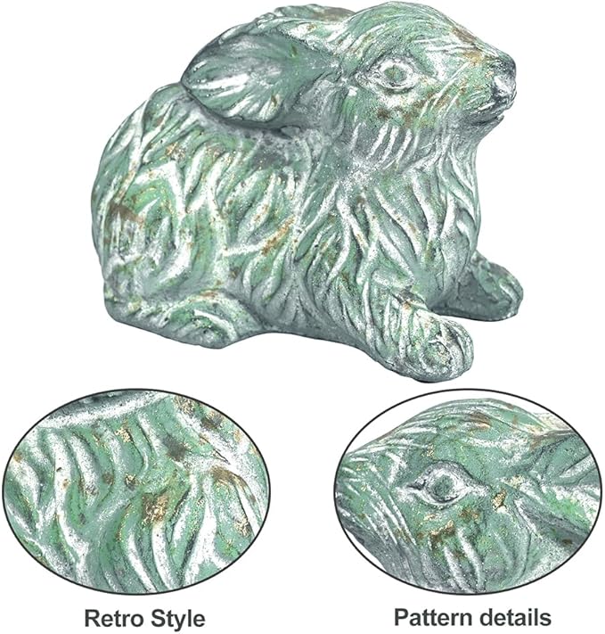 Garden Rabbit Statue Cement Bunny Decor Easter Bunny Figurines for Home Outdoor Garden Statues Cement Sculpture for Yard Patio Lawn Ornament, Green