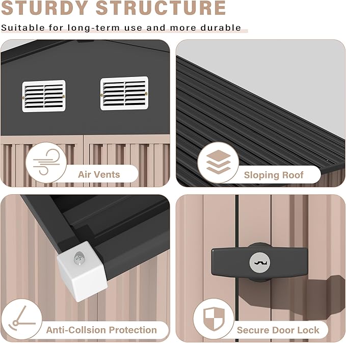 6x8 FT Metal Storage Sheds Outdoor, Metal Tool Shed with Lockable Door, Metal Yard Sheds Metal Garden Shed Kit, Metal Utility Sheds Buildings with Air Vent for Backyard Garden Patio Lawn