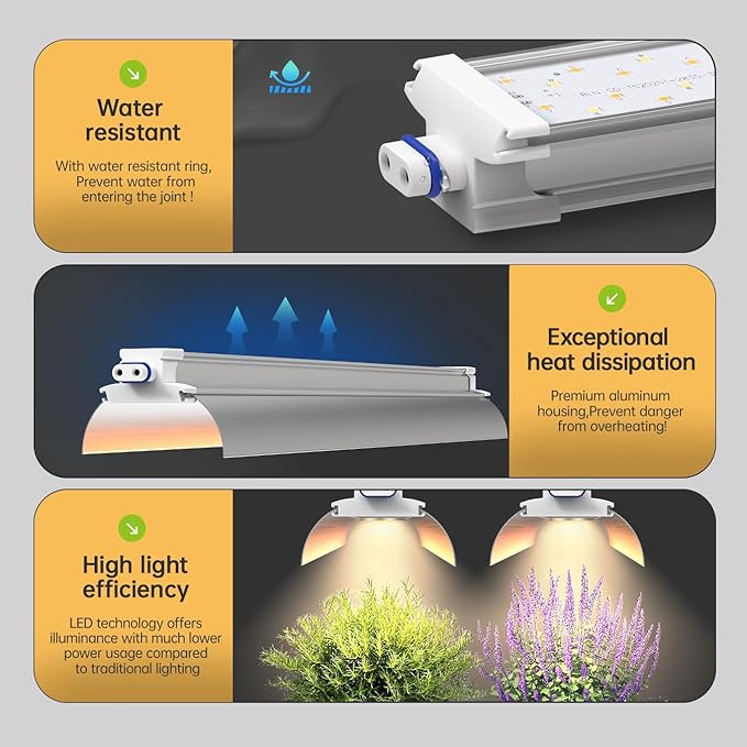 LED Grow Lights 1.4FT for Indoor Plants Full Spectrum, 660nm Hanging Grow Light 3600K, Led Plant Grow Lights for Indoor Plants, Grow Lamp with Reflectors 36W(2×18W), 2 Pack