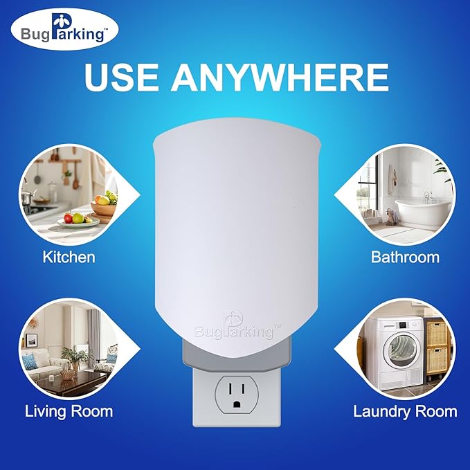 Flying Insect Trap for Indoors: Light Trap Captures Fruit Flies, Gnats, and Houseflies, Silent Bug Catcher with UV Light for Indoor-Plants, Kitchen, BUG PARKING 1 Plug-in Device + 5 Cartridge Refills