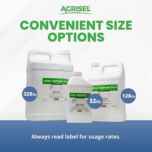 GlyPhoSel Plus Weed Killer, Post Emergent, Long-Lasting Action, Eliminates Tough Weeds from Leaf to Root, For Non-Crop Areas, Pet Safe, Includes 3-pack of Agrisel Protective Gloves, 320 Ounces