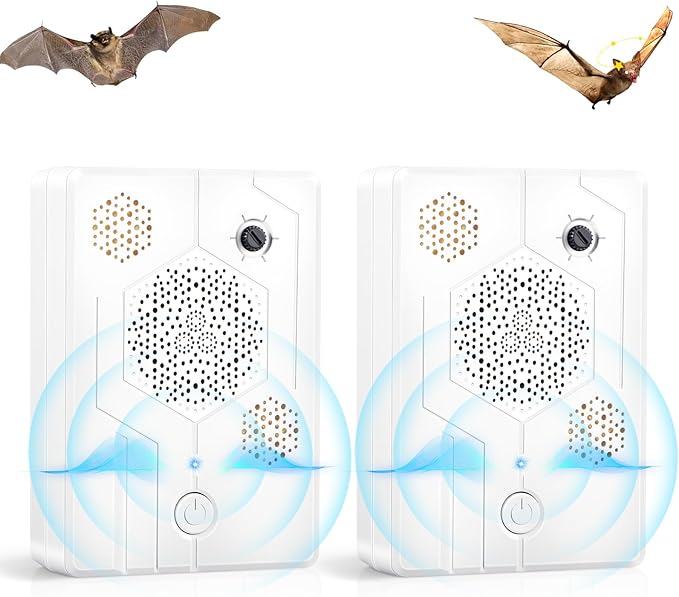 2 Pcs Upgraded Ultrasonic Bat Repellent for Attic,Garage Indoor & Outdoor Use,Humane & Effective Rechargeable Bat Deterrent Devices Reject Repelling System,Get Rid of Bats Keep Away Home Farm
