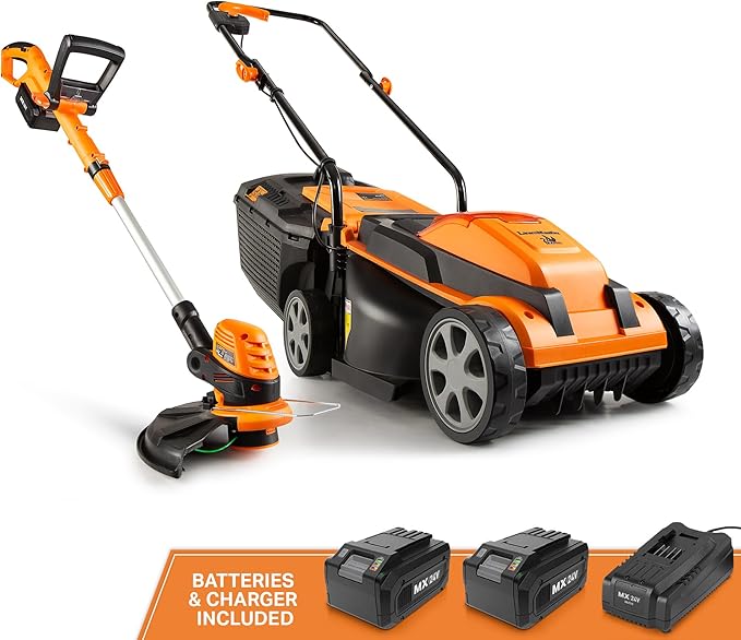 LawnMaster 20VMWGT 24V Max 13-inch Lawn Mower and Grass Trimmer 10-inch Combo with 2x4.0Ah Batteries and Charger