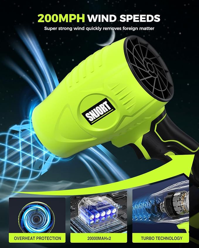 Leaf Blower Cordless with Battery and Charger, 800,000 RPM, Extended Nozzle, Lightweight Handheld Design,Blower for Patio Cleaning,car Blowing Water, Blowing Leaves and Dust（Bright Green）