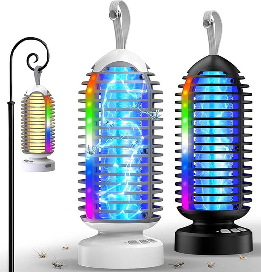 Bug Zapper with Marquee Light, Mosquito Zapper Indoor Outdoor, 4000mAh, Smart Auto On/Off Rechargeable Fly Zapper, Portable Waterproof Insect Killer for Home, Kitchen, Patio, Camping - 2Packs, 2Colors