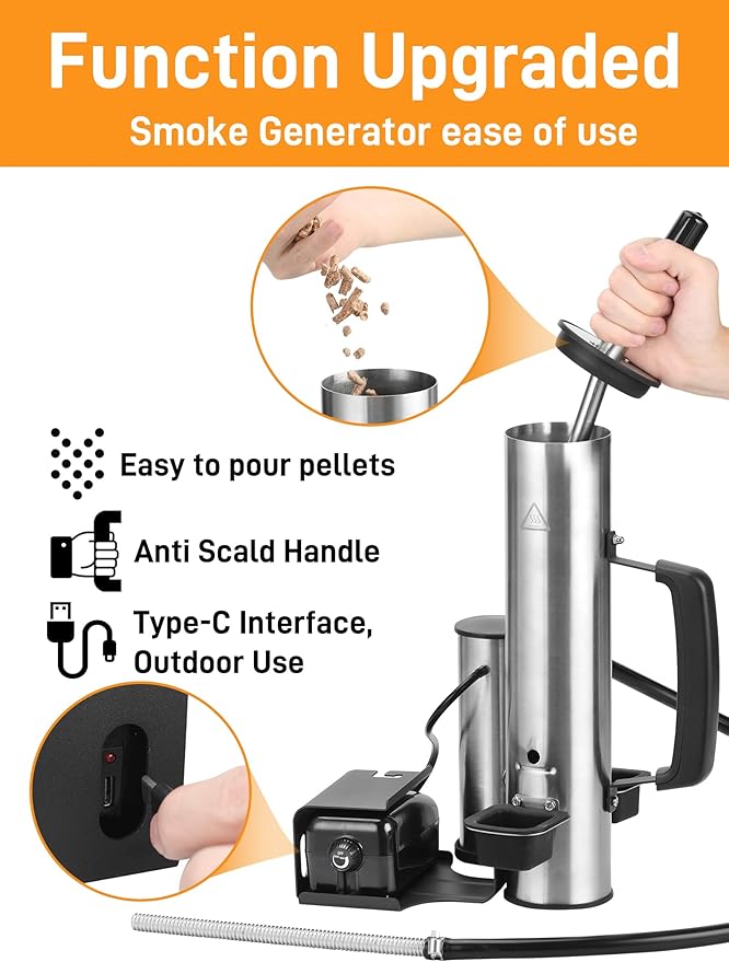 2025 Advanced Cold Smoke Generator, Tube for Pellet Smoker Upgrade, Generator for Gas Grilling, Portable Cordless Electric, Hot or Cold Smoking: Box for Any Grill, Gift for Men Dad Husband Friends