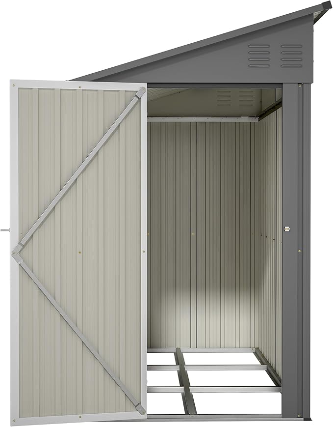 4×8 FT Outdoor Metal Storage Shed,Heavy-Duty Lean to Storage Shed with Floor Base,Garden Tool Metal Storage House W/Lockable Door and 2 Air Vents,Weather Resistant,for Backyard,Patio,Lawn,Gray
