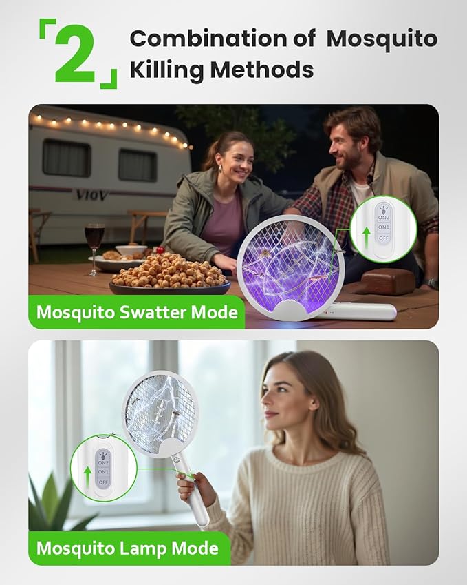 Electric Fly Swatter Racket, Foldable 2 in 1 Bug Zapper with Purple Trap Lamp, 4000V & 1500mAh Powerful Mosquito Trap Killer with Type-C Rechargeable for Indoor Home Office Patio Camp(2 Pack)