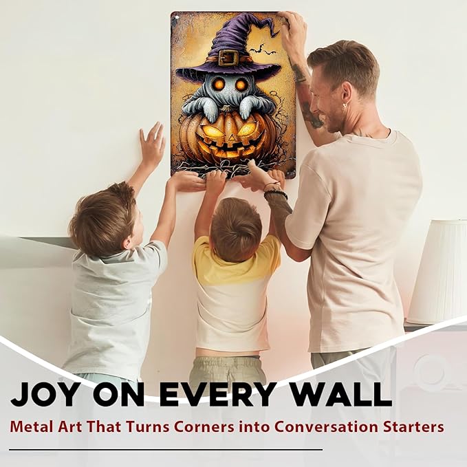 Halloween Pumpkin Vintage Sign Ghost Metal Tin Sign for Home Bar Kitchen Hotel Dining Room Coffee 12x16inch