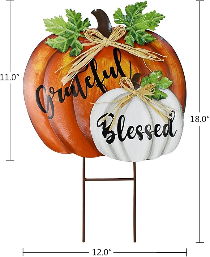Metal Yard Pumpkin Fall Stakes Decorative Standing Garden Welcome Signs Lawn Stake Outdoor Autumn Harvest Halloween Thanksgiving Decor Pumpkins Pathway Decoration (Orange)