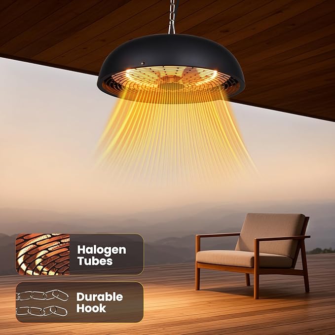 Infrared Electric Patio Heater, 1500W Outdoor Heaters for Patio with Overheat Protection,1500W Hanging Ceiling Mounted Infrared Patio Heater with IP55
