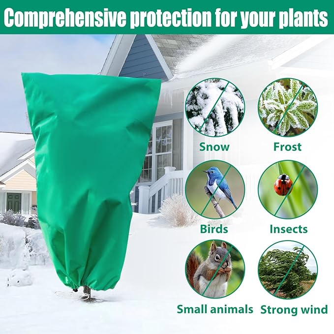 2 Pack Plant Covers Freeze Protection for Winter, 2.2oz/yd² Frost Blankets Cloths With Zipper/Drawstring (84" X 72"), Large Plant Frost Protection Covers Outdoor, for Shrub Bush Fruit Tree Potte