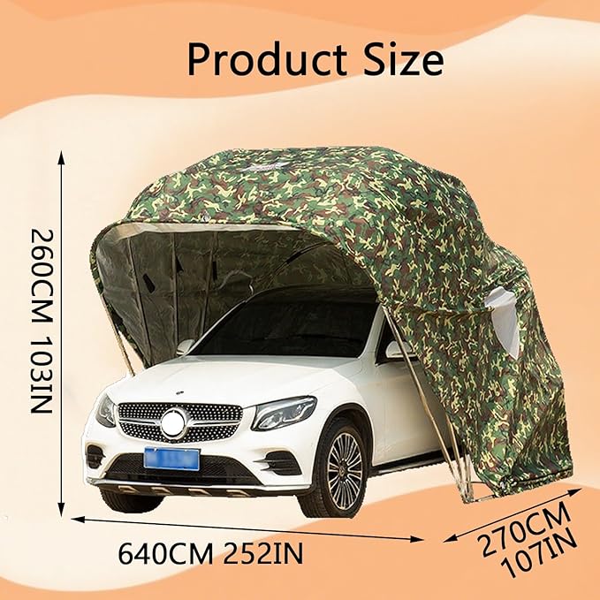 Car Port Portable Storage Shed Carport Canopy Carports Metal Carport Round Style Outdoor Storage Shed Lockable for Automotive Use Anti-Snow Waterproof(Green)