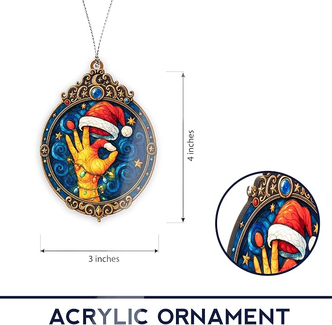 Funny Santa Hand OK Sign Ornament – funny ornament – christmas decor – gag gifts – santa ornament – Suncatcher effect window hanging – Car Hanging