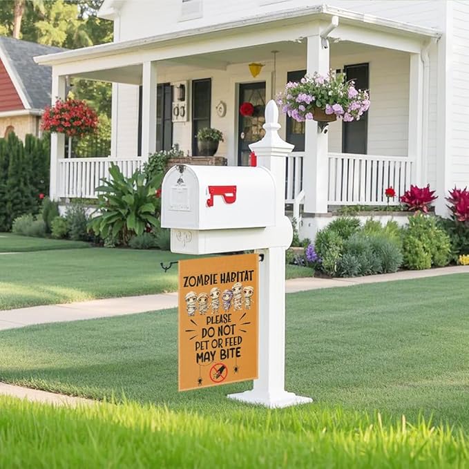Zombies Habitat Please Do Not Pet Or Feed May Bite Garden Flag, Zombies Welcome Halloween Flag, Funny Skull Yard Sign for Outside, Spooky Season Outdoor Porch Lawn Fall Halloween Decor