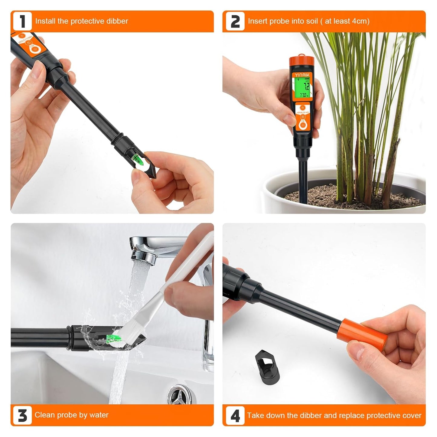 Digital pH Meter for Soil, Soil pH Tester for Potted Plants, Professional pH Reader for Soil and Water, Electronic Soil pH Test Kit for Garden, Lawn, Greenhouse, Indoor & Outdoor, Farming, Yard Use