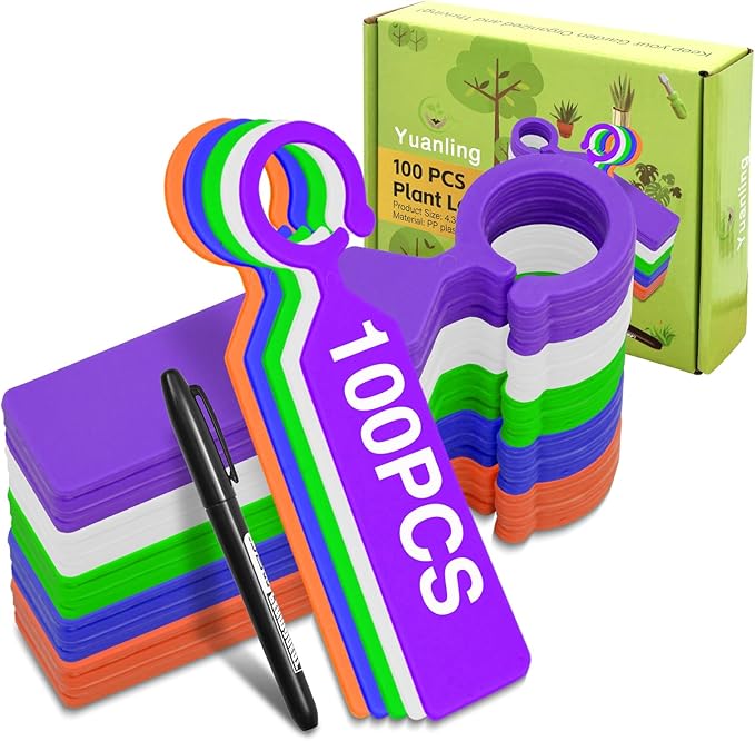 Plant Labels Yuanling 100Pcs Plastic Waterproof Plant Tree Tags Nursery Garden Markers for Indoor Outdoor Gardening Plants Vegetables Flowers Potted (Mixed 10 Colors with 1 Marker Pen)